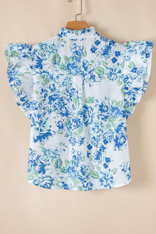 Floral Ruffle Sleeve Frilled Button-Up Shirt