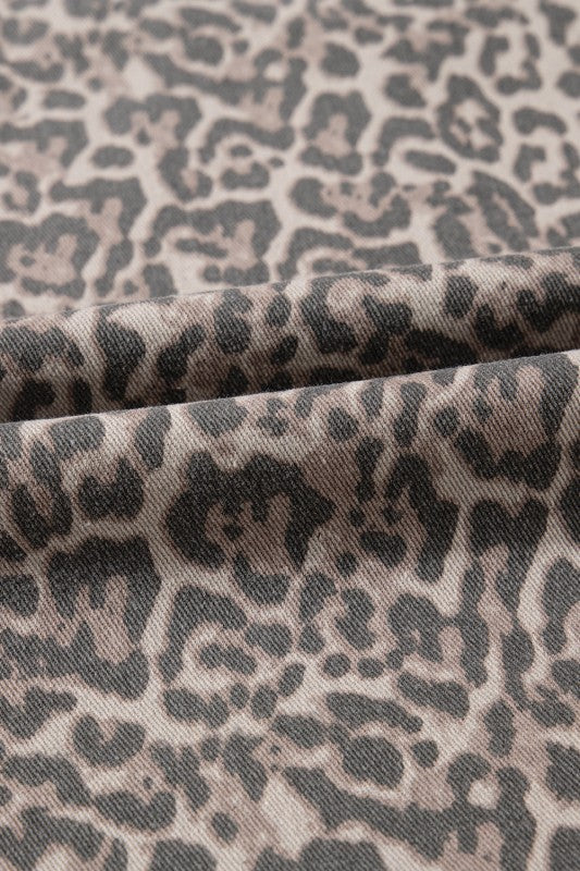 Leopard Frayed Edge High Waist Wide Leg Jeans