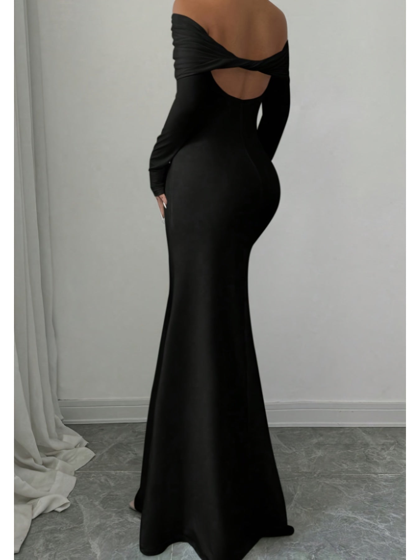 Elegant Off Shoulder Midi Evening Gown
