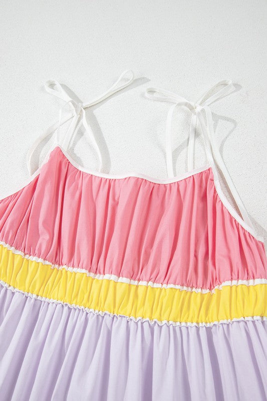 Colorblock Self-Tie Straps Pocketed Maxi Dress