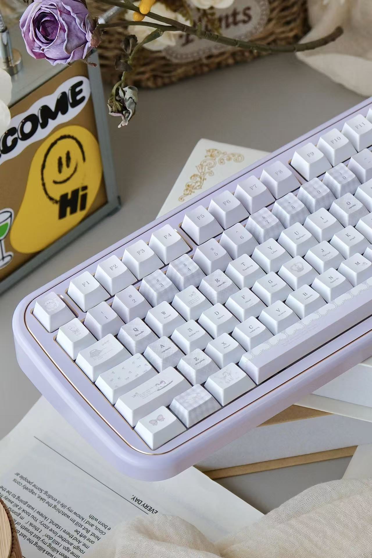 Meow Meow Hymn Keycaps In Protein Purple And Lavenderelegant