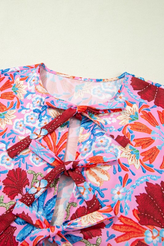Floral Tied Front High Waist Short Sleeve Dress