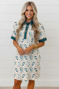 Floral Geometric Lace Trim Collared Mini Dress