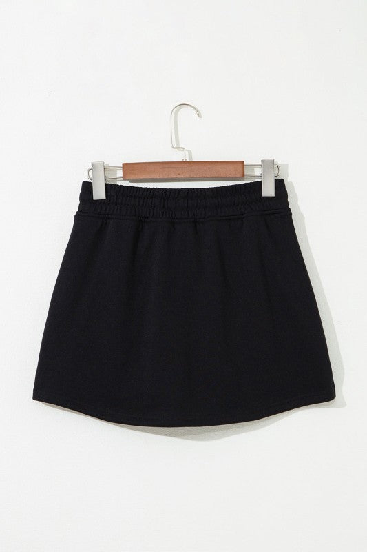 Solid French Terry Drawstring Waist Mini Skort