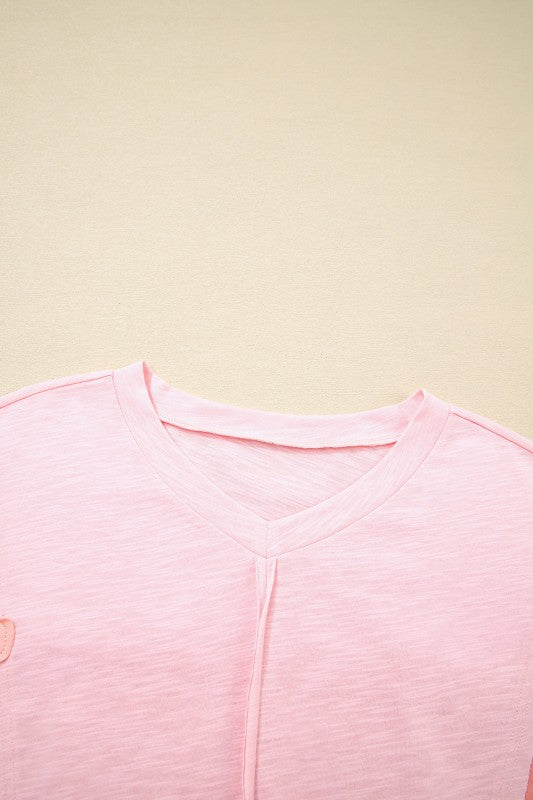 Flower Patch Exposed Seam Bracelet Sleeve T-Shirt
