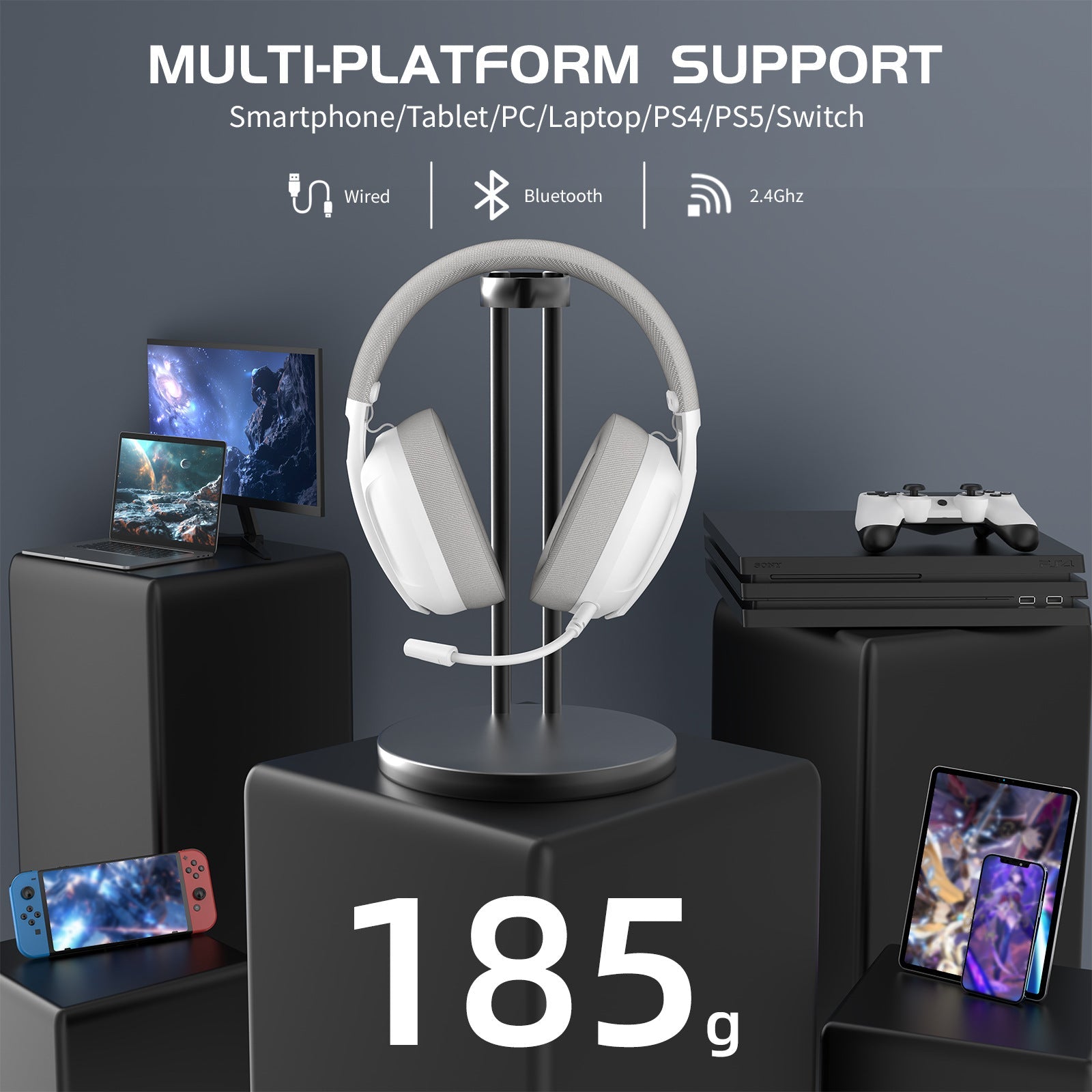 Wireless Bluetooth 24G Triple-mode Wired Lightweight Over-ear Gaming Headset With Microphone