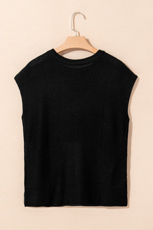 Solid Short Sleeve Side Slit Sweater Tee