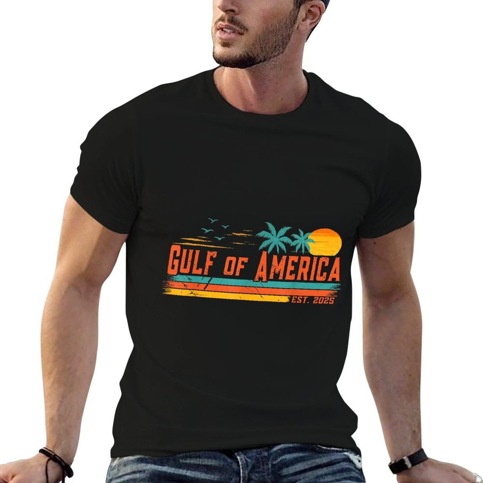 Vintage Gulf Of Us America Retro Sunset Gulf Of Us America Polyester Blend T-Shirt