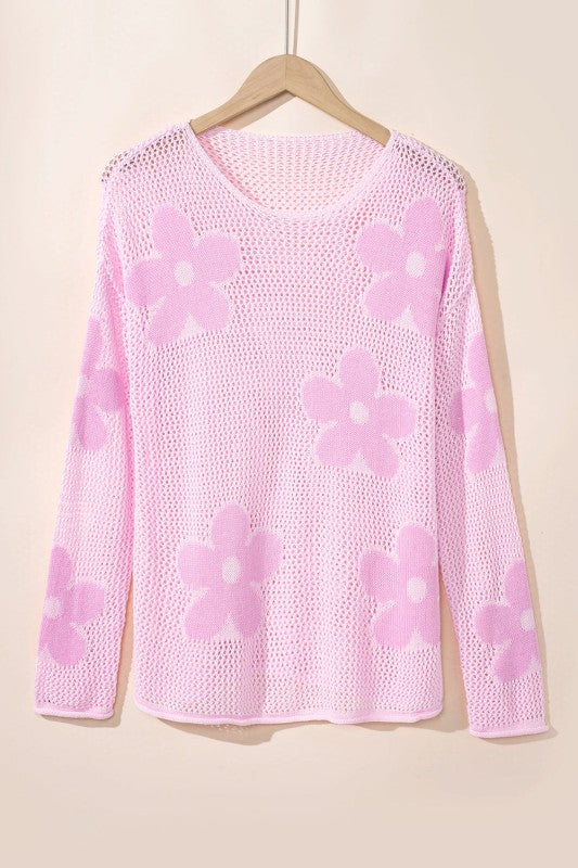Floral Hollowed Knit Pullover Sweater