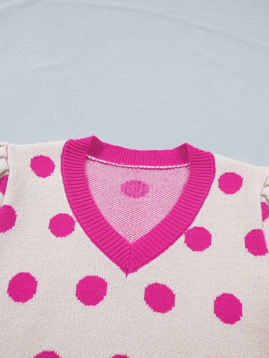 Polka Dot Puff Short Sleeve Sweater Top