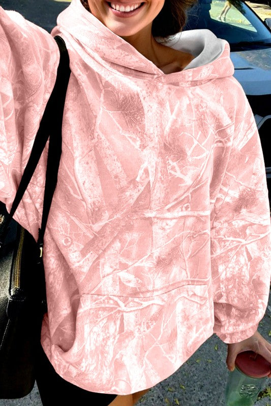 Camo Kangaroo Pocket Drop Shoulder Hoodie
