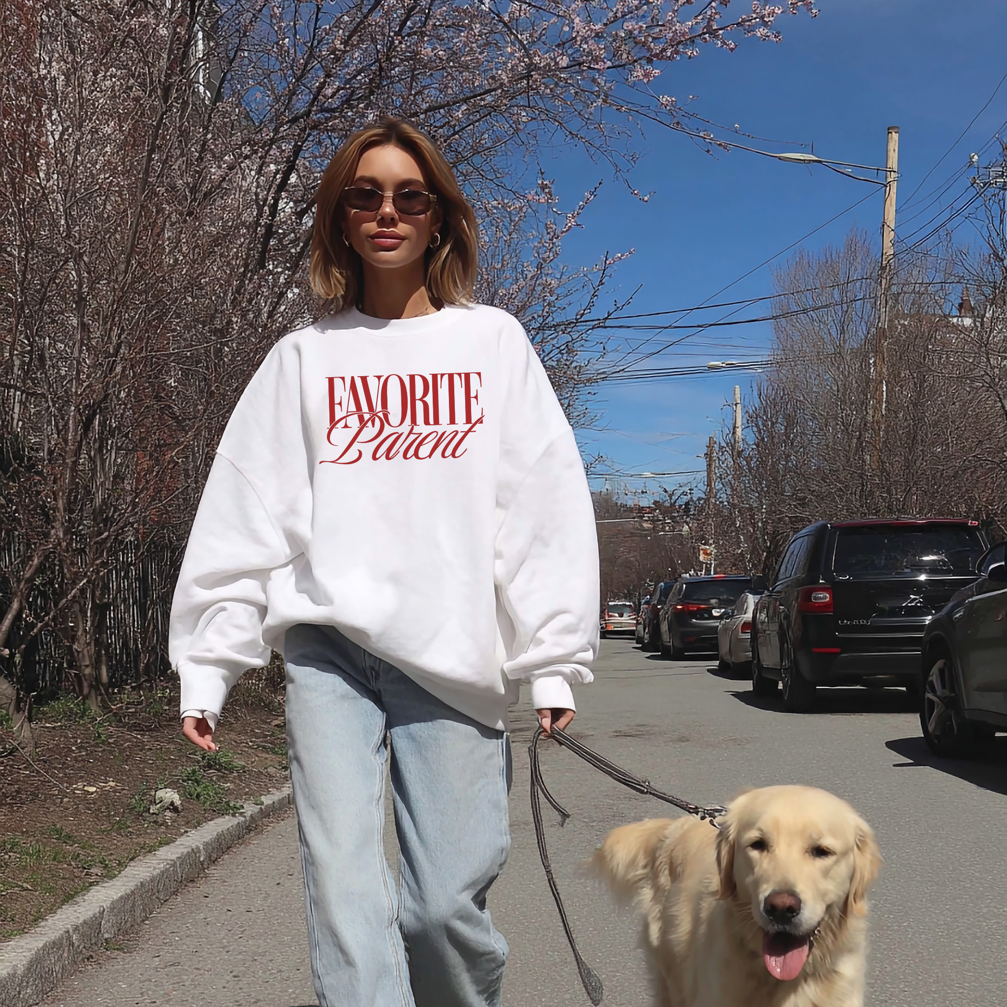 Favorite Parent Crewneck Sweatshirt – Funny Graphic Pullover in Red Ink