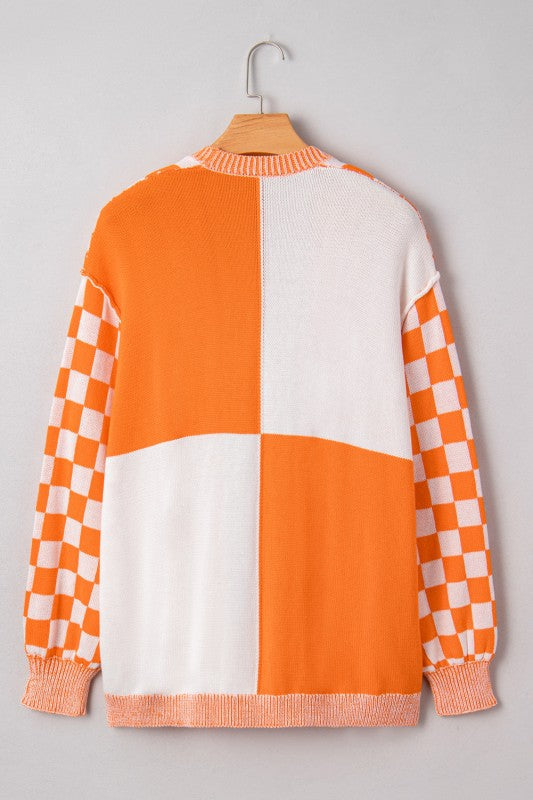 Plus Size Checker Drop Shoulder Open Front Cardiga