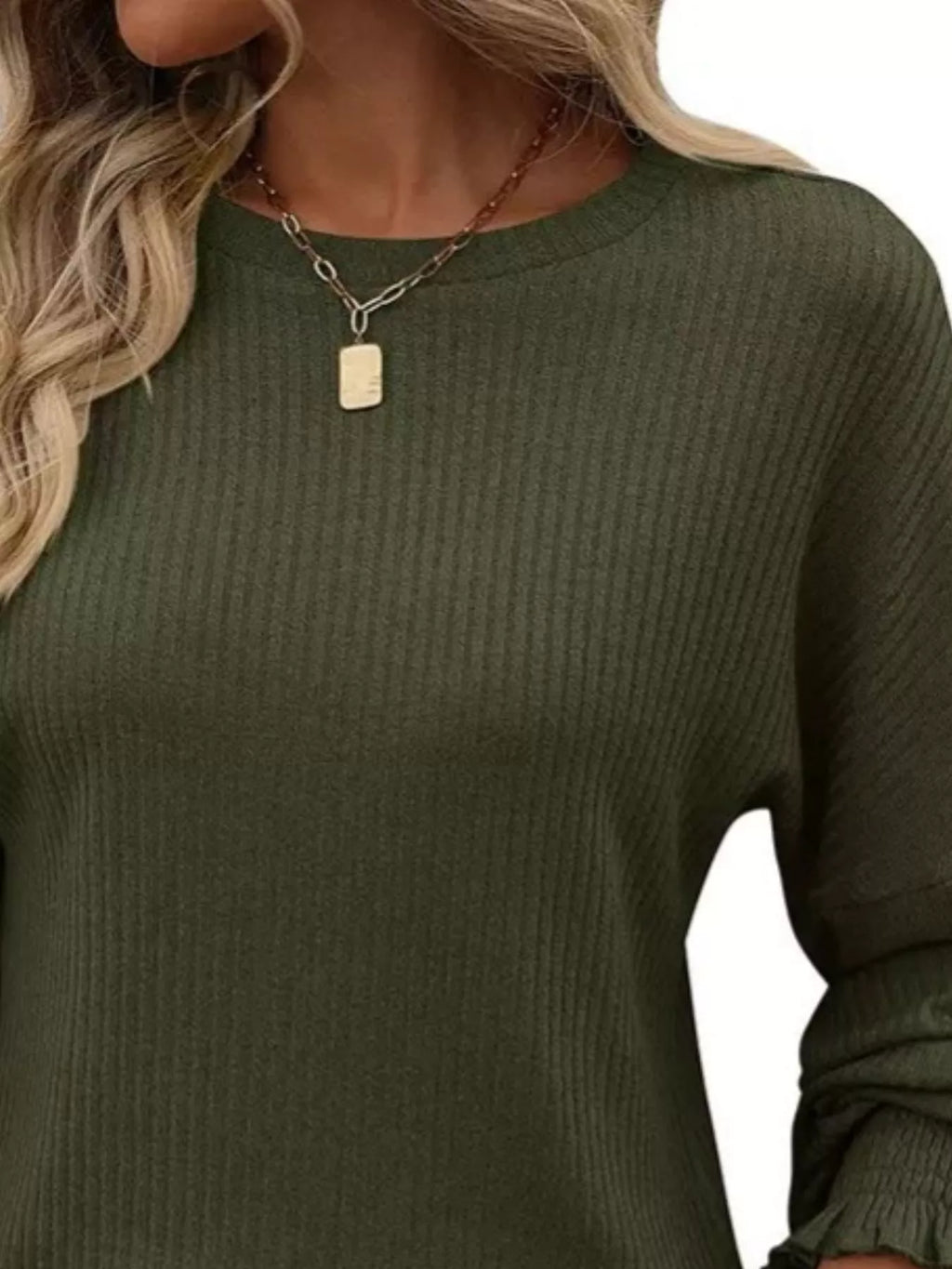 Ribbed Knit Long Sleeve T-Shirt