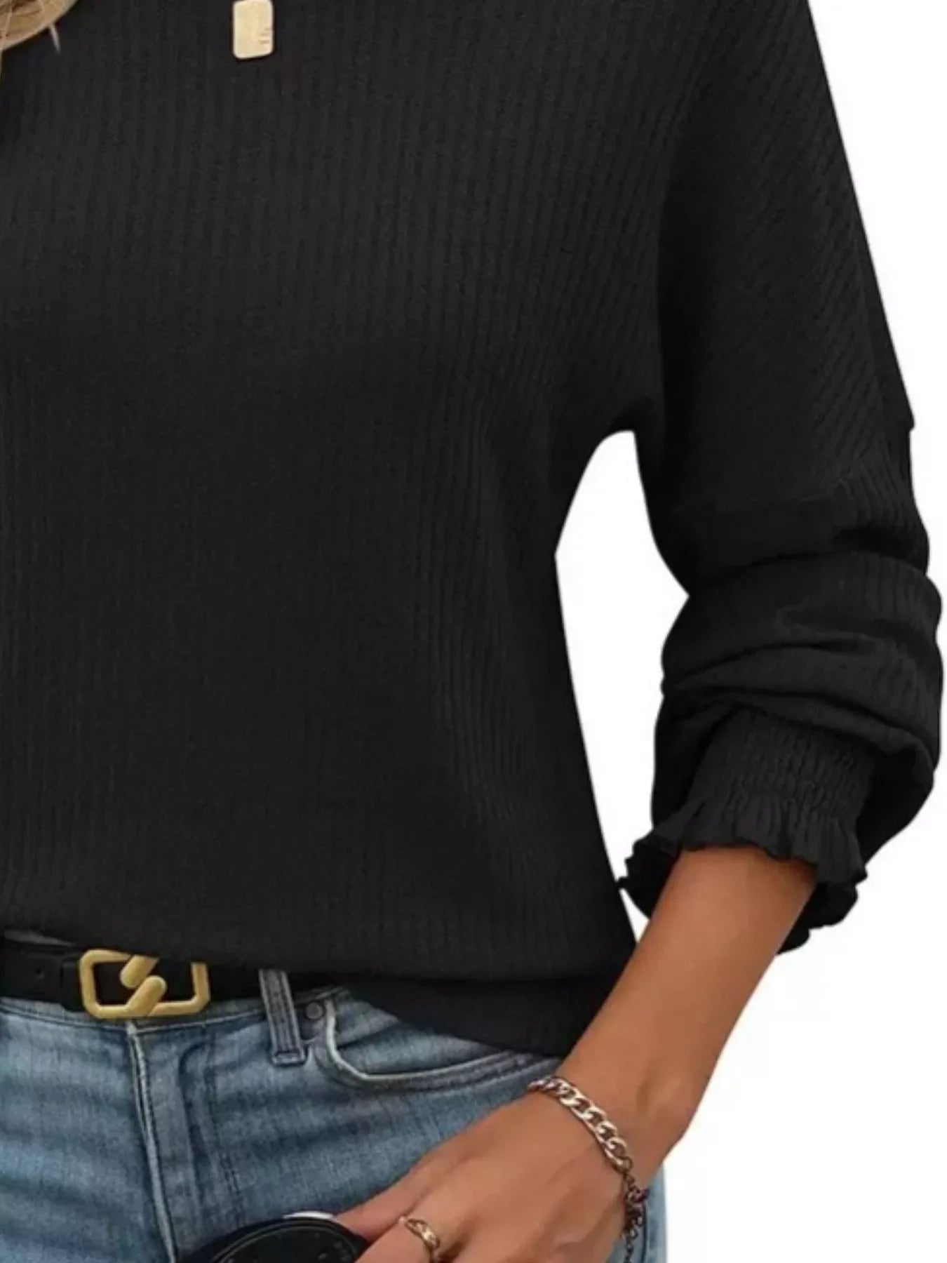 Ribbed Knit Long Sleeve T-Shirt
