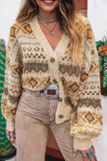 Western Knit Buttoned V-Neck Cardigan Sweater
