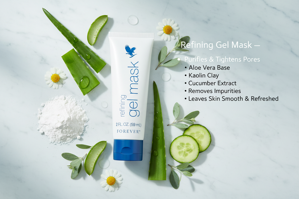 Forever’s refining gel mask nourishes your skin while you sleep with a bounty of botanicals, natural moisturizers and aloe.