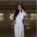 Slim Solid Color Round Neck Pleated Waist Dress