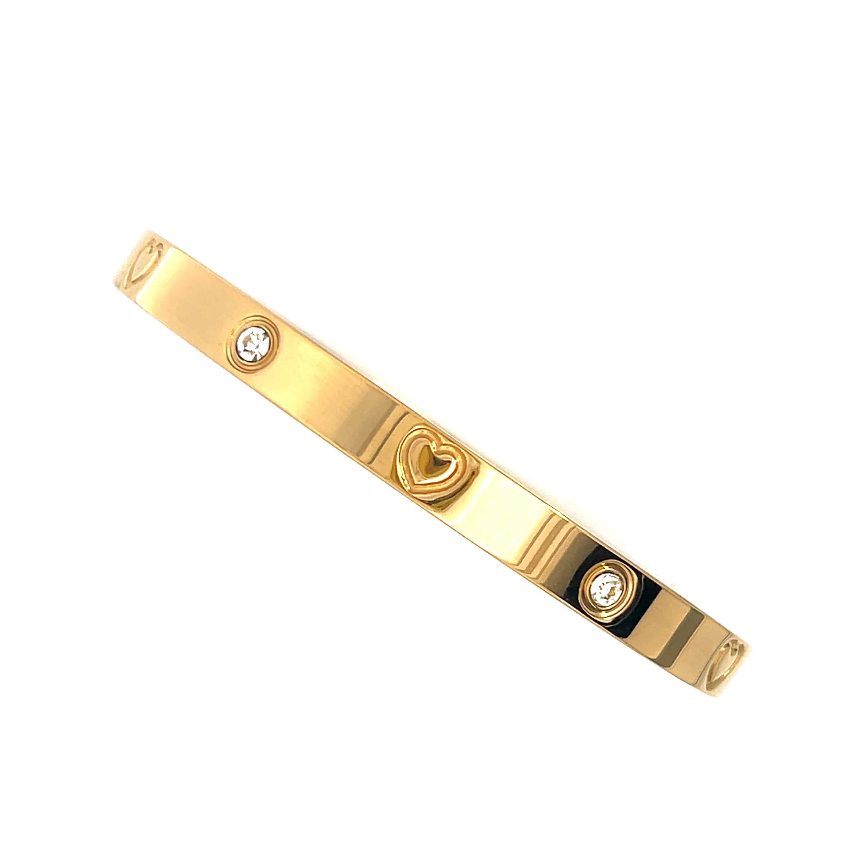 Heart Bangle Bracelet Stainless Steel - 18K Gold Plated Stacked Bangle