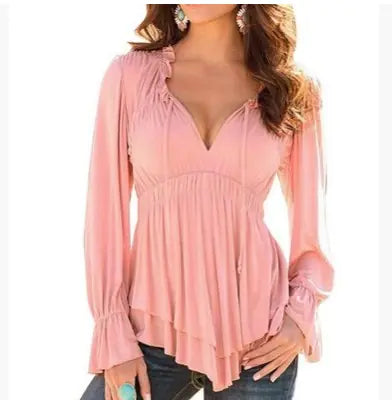 New Women's Long Sleeve Loose V-Neck Top