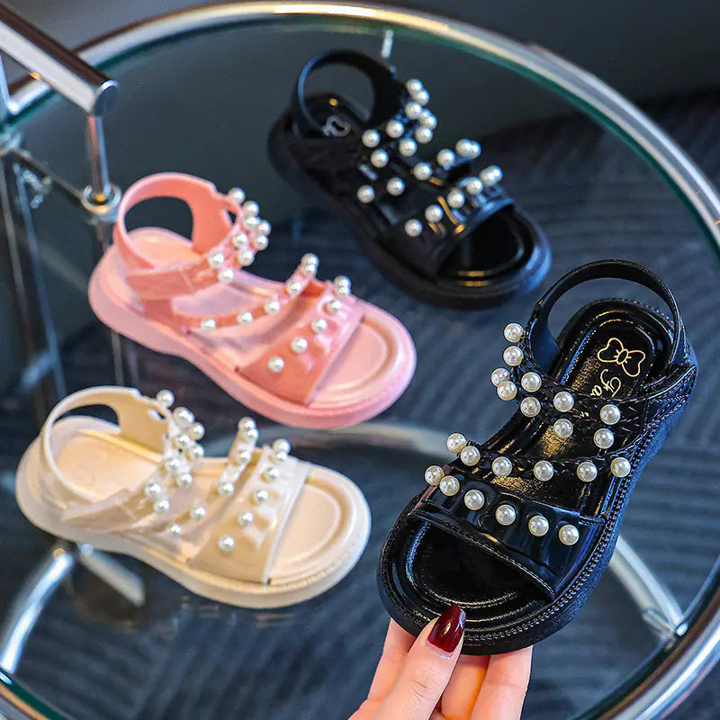 Girls' Summer Sandals with Pearls - Non-Slip Princess Shoes