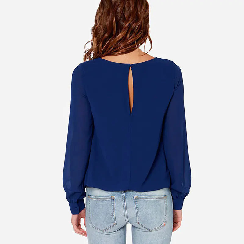 Plus Size 6XL Women's Blouse, Chiffon Long Sleeve T-Shirt