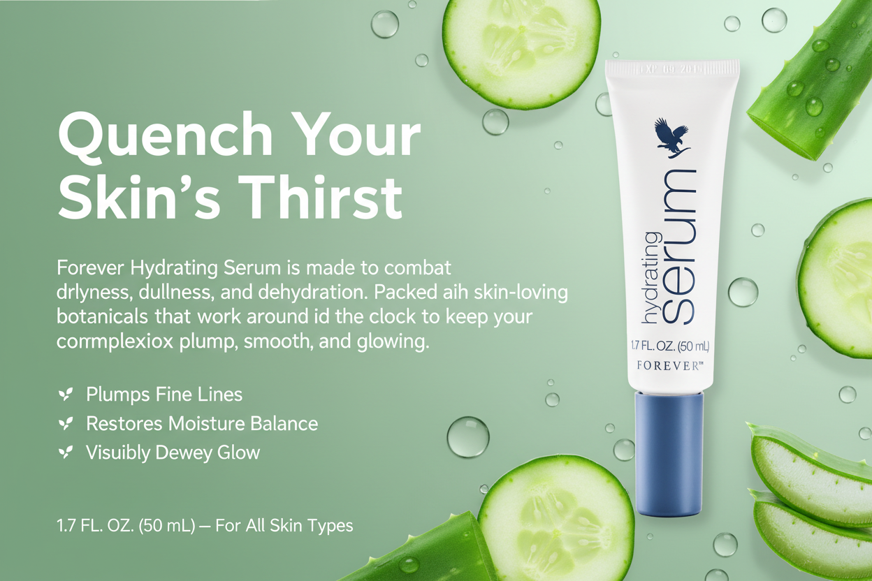 Forever’s hydrating serum fits perfectly into your routine to provide a powerful boost of hydration thanks to pure aloe vera and four types of hyaluronic acid.