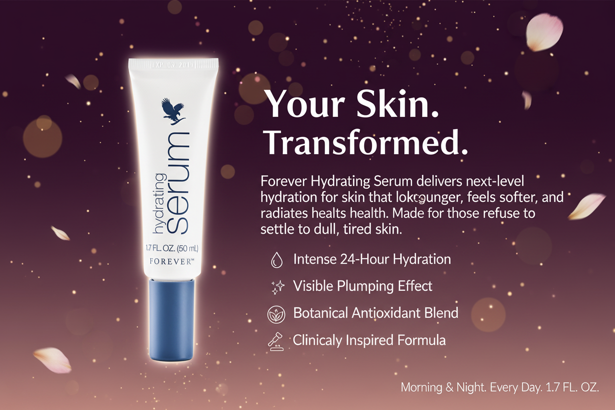 Forever’s hydrating serum fits perfectly into your routine to provide a powerful boost of hydration thanks to pure aloe vera and four types of hyaluronic acid.
