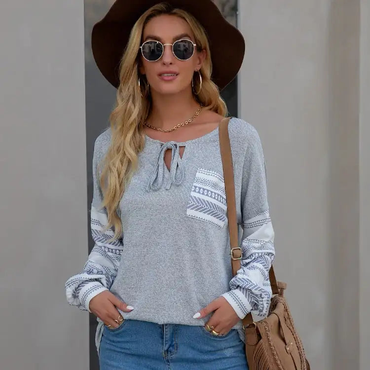 Bohemian Loose Pocket Sweatshirt T-Shirt for Women