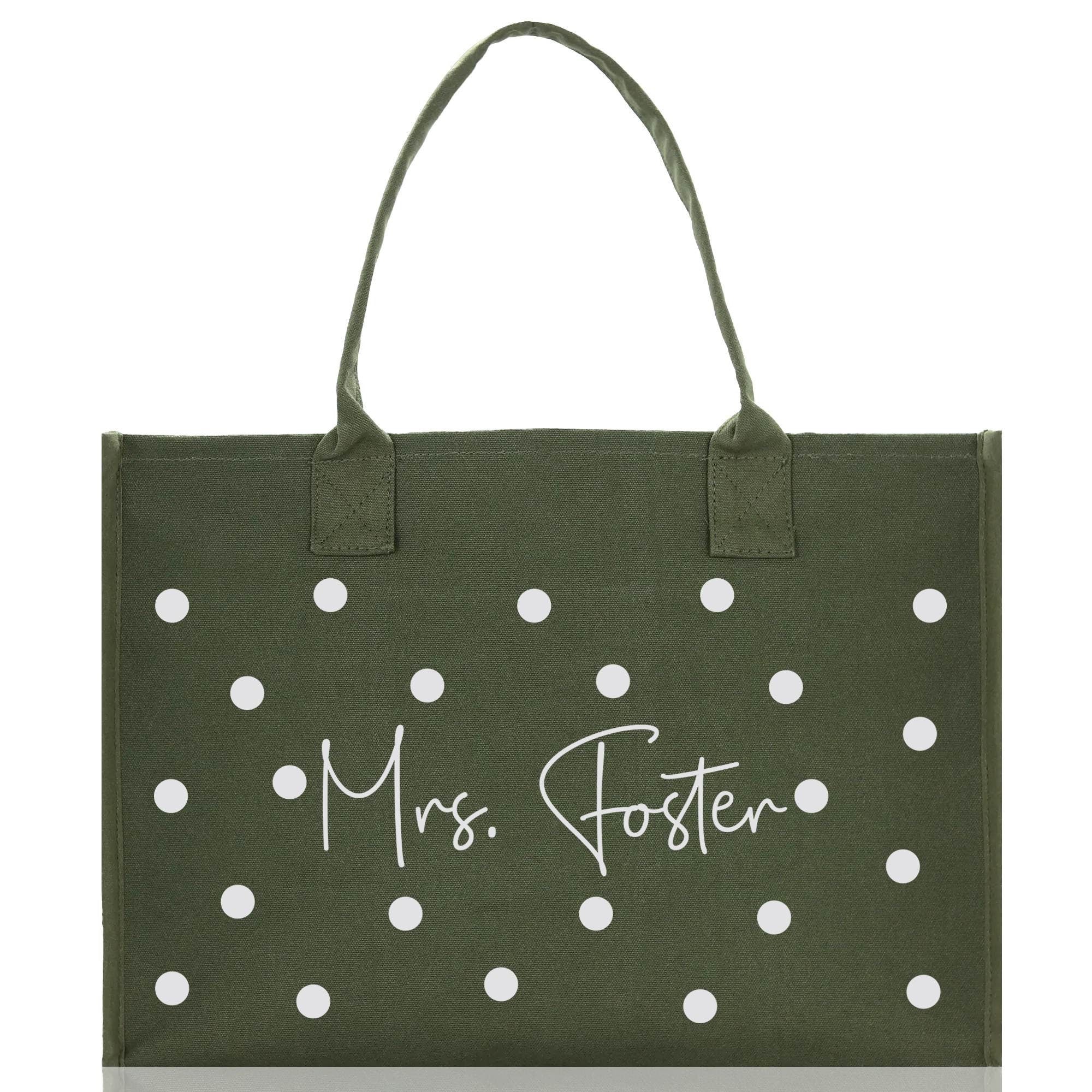 Polka Dot Mrs. Last Name Tote Bag Personalized Date Wedding Tote Bridal Shower Gift Honeymoon Gift Customized Wedding Gift Bridesmaid Gift