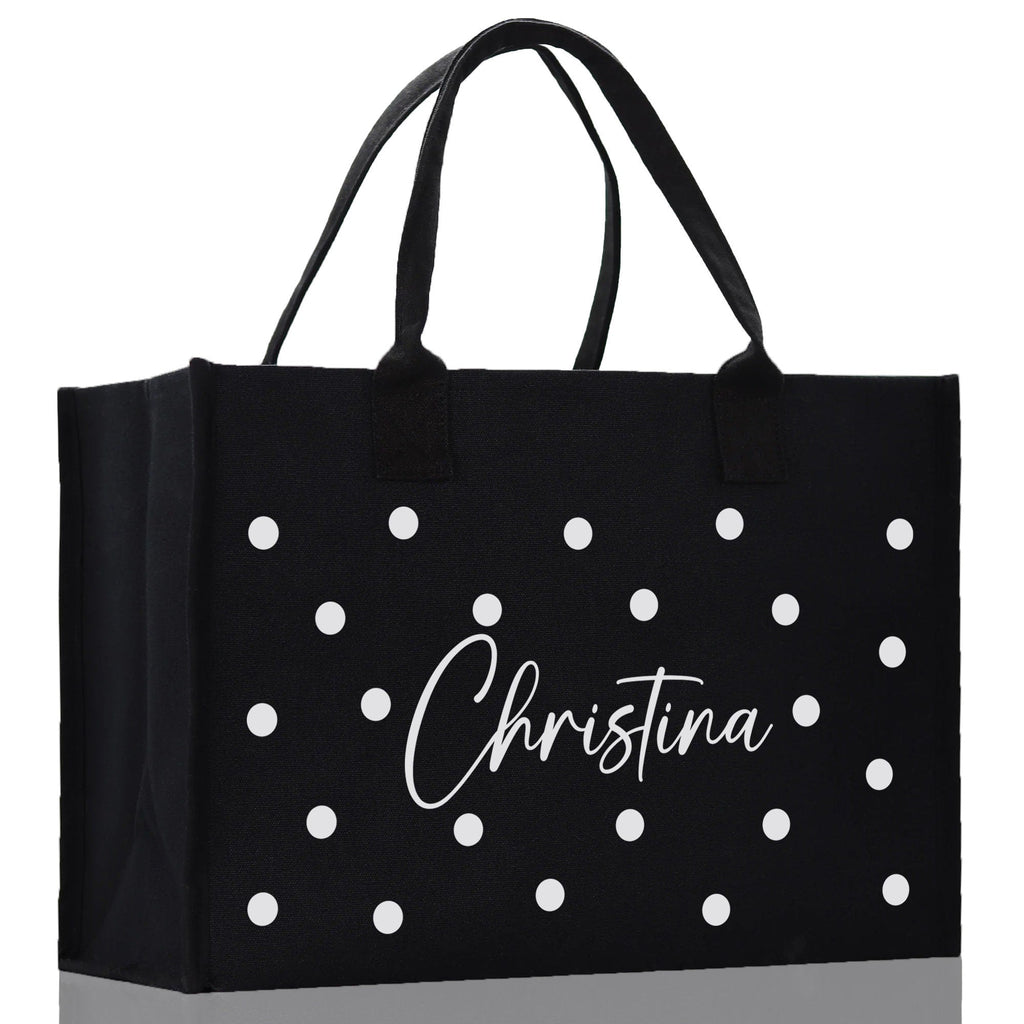 Polka Dot Mrs. Last Name Tote Bag Personalized Date Wedding Tote Bridal Shower Gift Honeymoon Gift Customized Wedding Gift Bridesmaid Gift