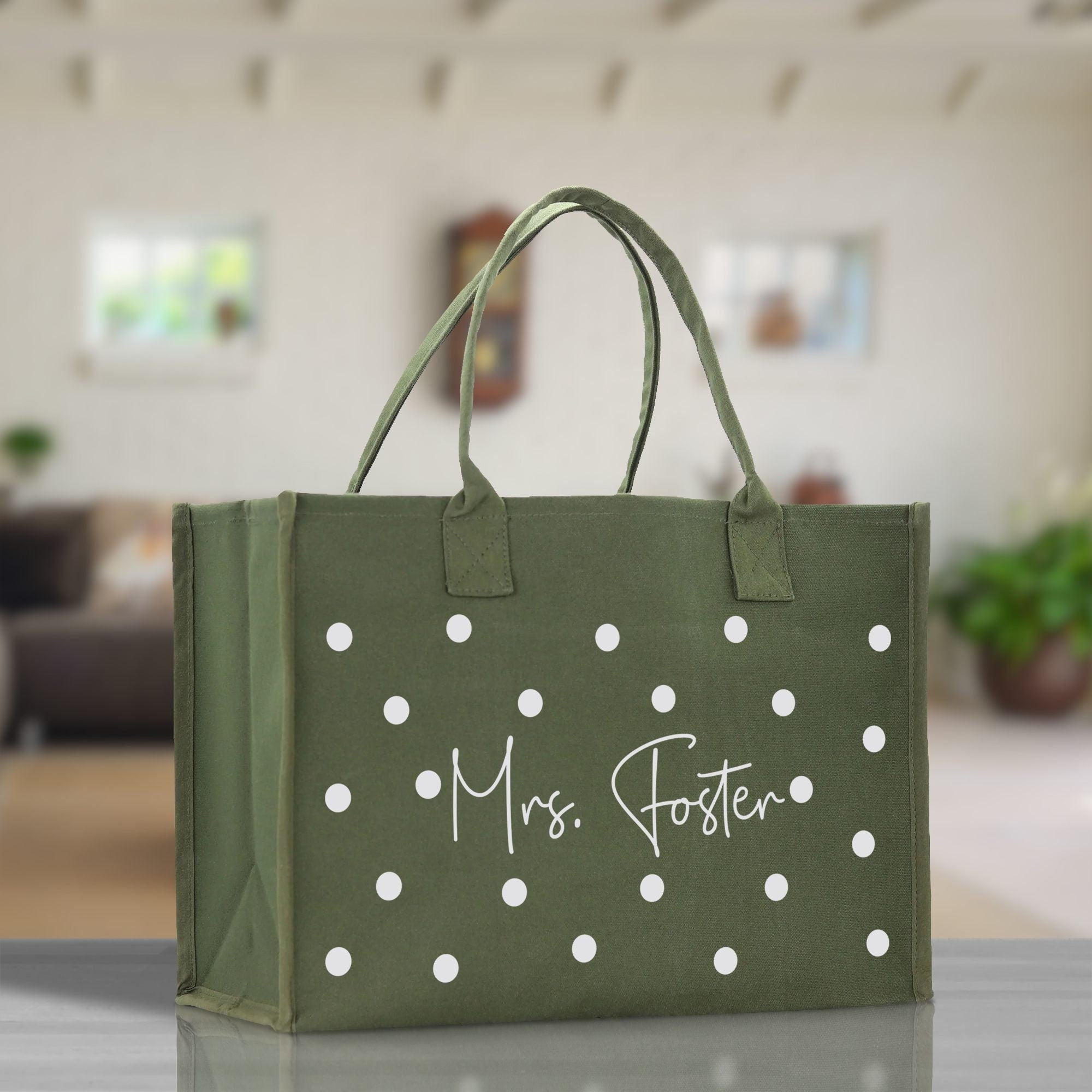 Polka Dot Mrs. Last Name Tote Bag Personalized Date Wedding Tote Bridal Shower Gift Honeymoon Gift Customized Wedding Gift Bridesmaid Gift