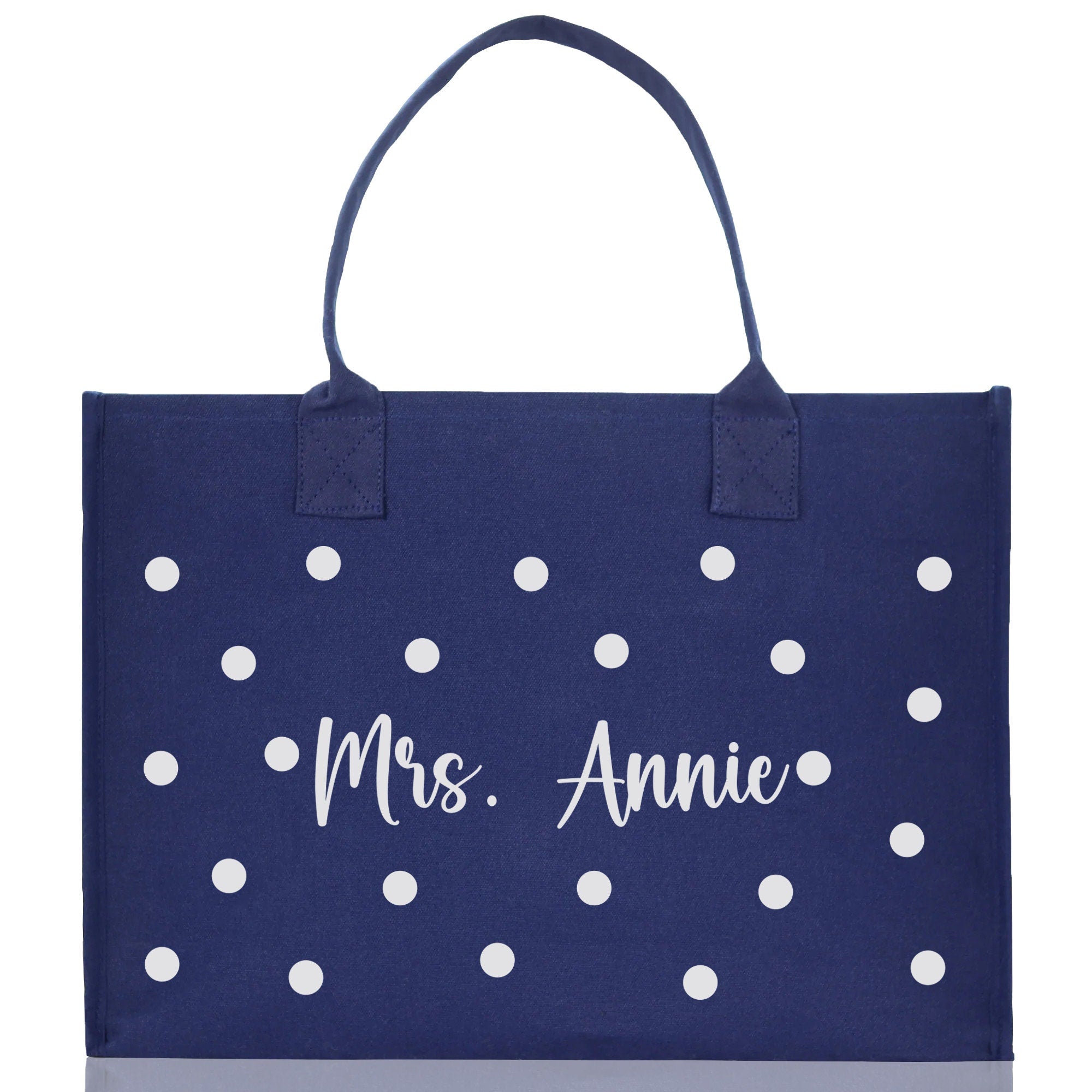 Polka Dot Mrs. Last Name Tote Bag Personalized Date Wedding Tote Bridal Shower Gift Honeymoon Gift Customized Wedding Gift Bridesmaid Gift