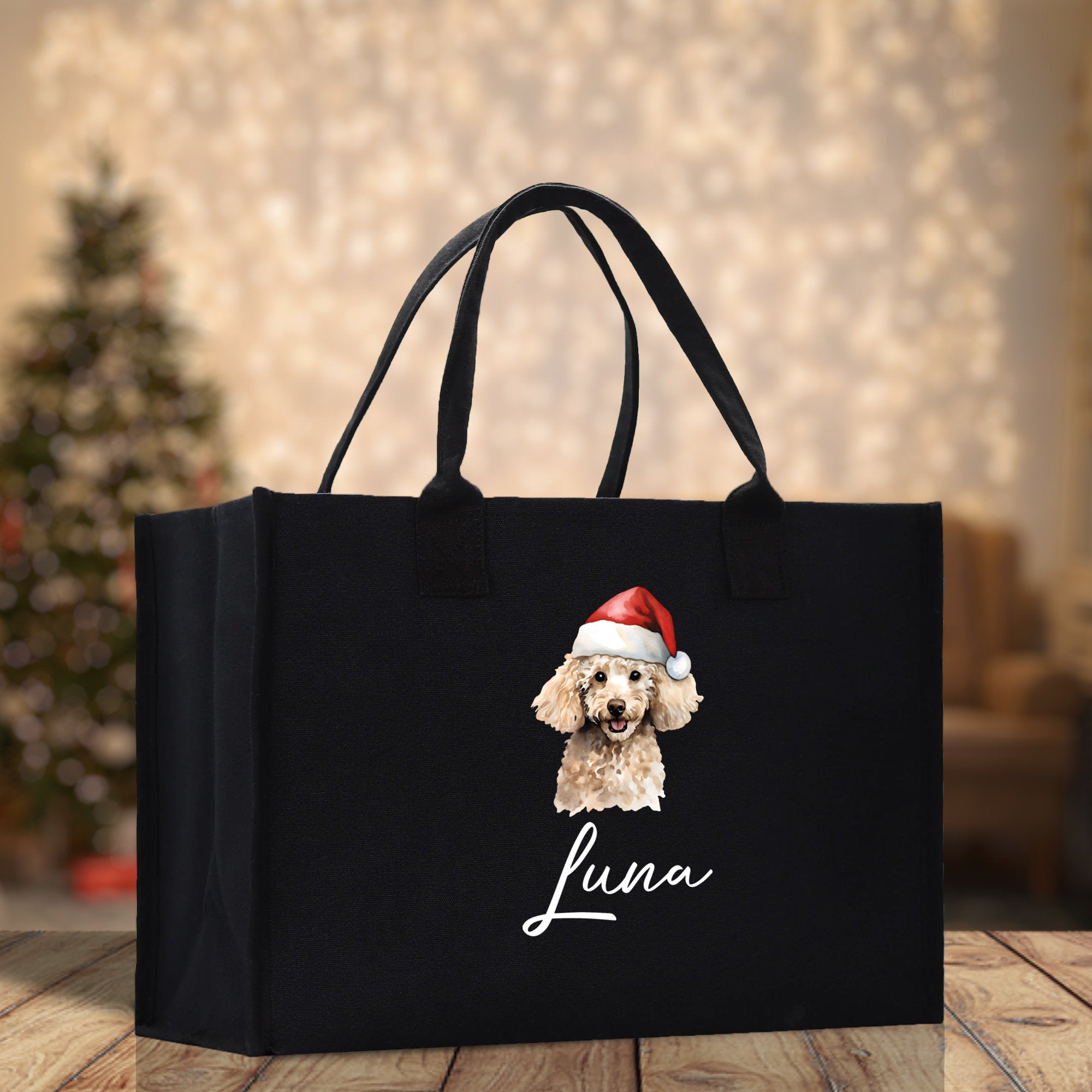 Poodle Dog Name Custom Cotton Canvas Tote Bag Custom Pet Lover Gift Pet Portrait Bag Personalized Pet Owner Gift Tote Bag