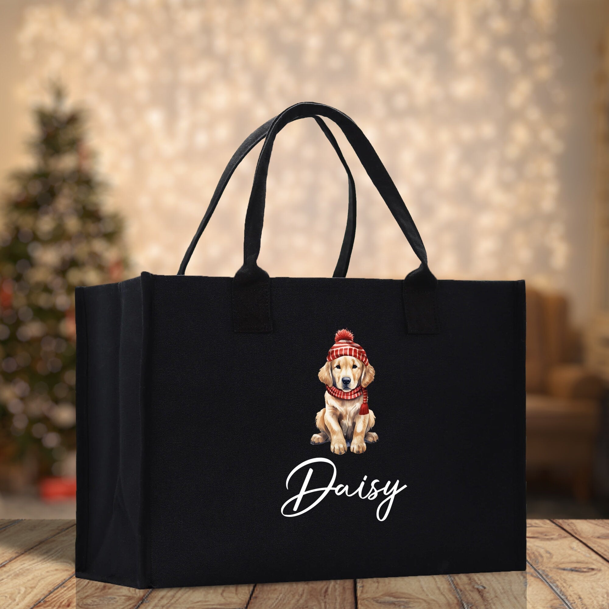 Baby Golden Retriever Custom Name Custom Cotton Canvas Tote Bag Custom Pet Lover Gift Pet Portrait Bag Personalized Pet Owner Gift Tote Bag