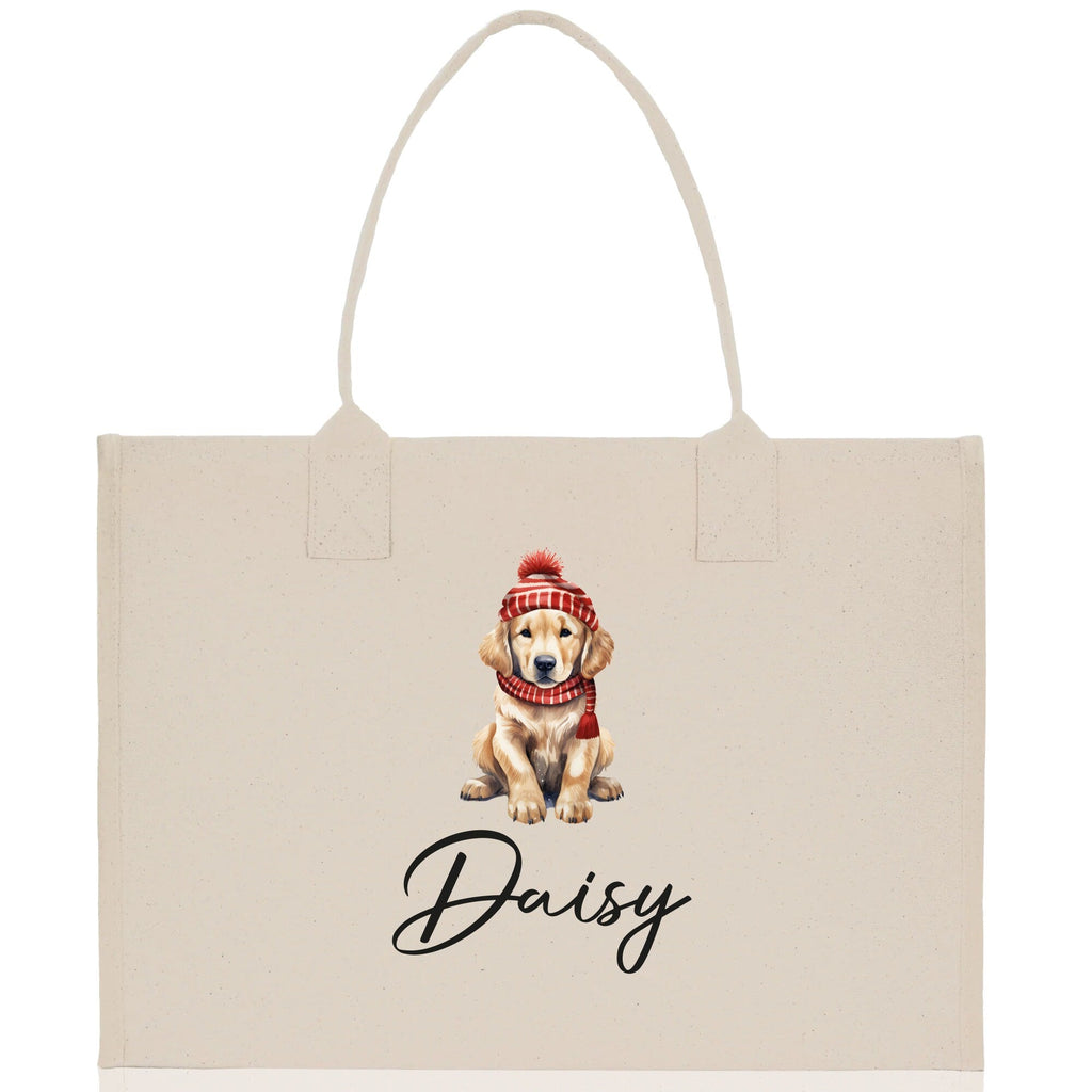 Baby Golden Retriever Custom Name Custom Cotton Canvas Tote Bag Custom Pet Lover Gift Pet Portrait Bag Personalized Pet Owner Gift Tote Bag