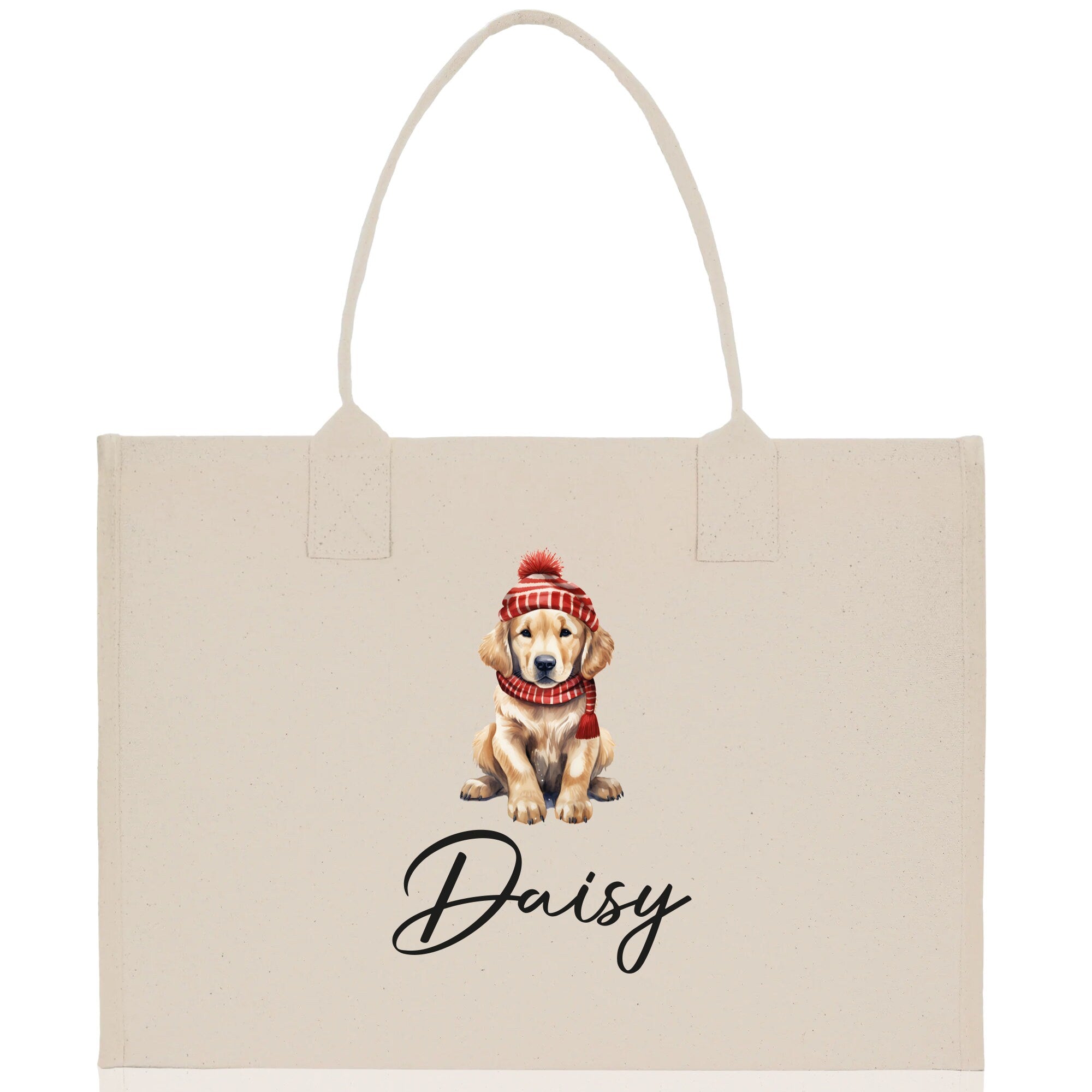 Baby Golden Retriever Custom Name Custom Cotton Canvas Tote Bag Custom Pet Lover Gift Pet Portrait Bag Personalized Pet Owner Gift Tote Bag