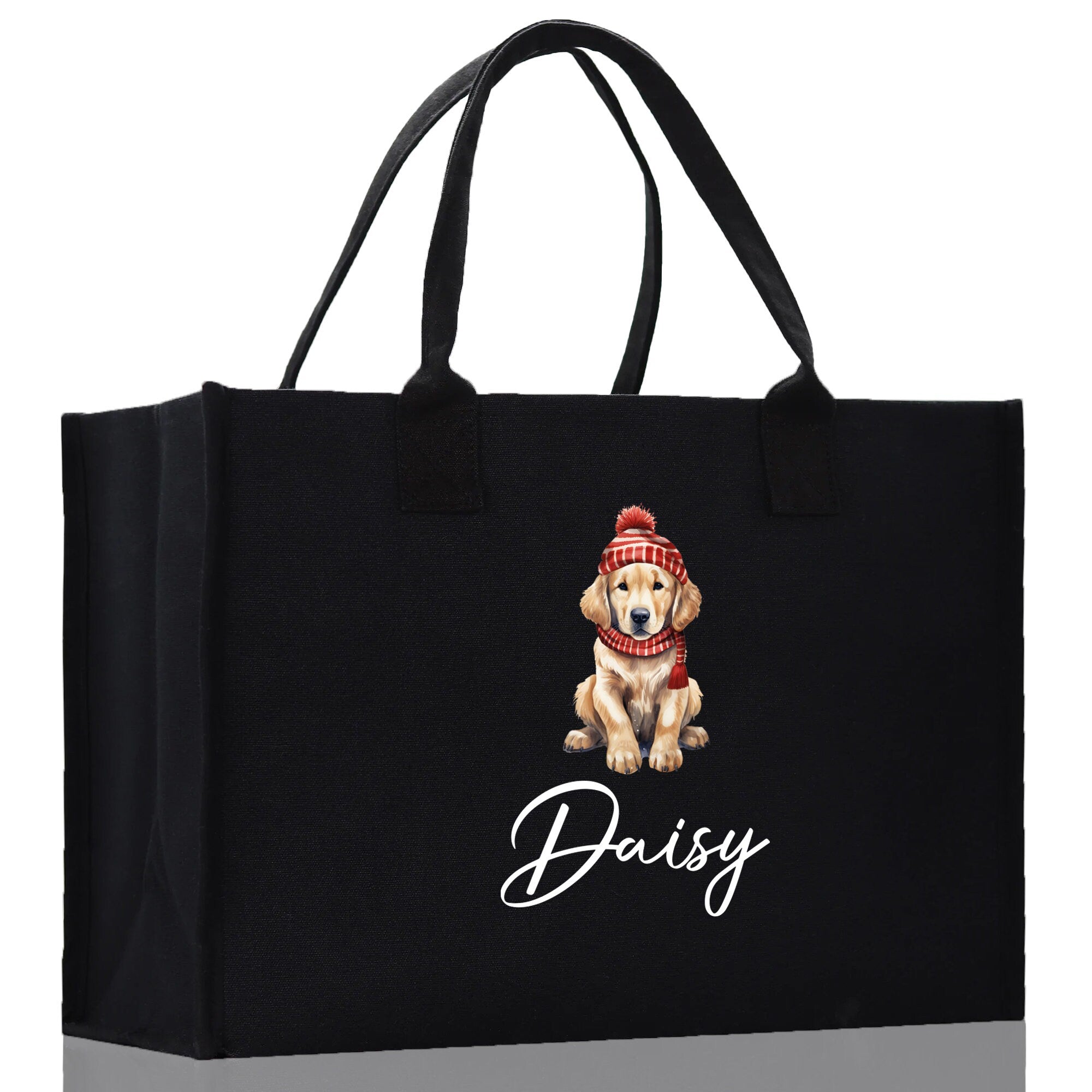 Baby Golden Retriever Custom Name Custom Cotton Canvas Tote Bag Custom Pet Lover Gift Pet Portrait Bag Personalized Pet Owner Gift Tote Bag
