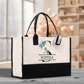 Floral Initial and Name Cotton Canvas Tote Bag Personalized Bridesmaid Gift Bag Wedding Birthday Gift Custom Name Tote Wedding Gift