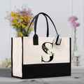 Floral Monogram Beach Canvas Tote Bag Initial Tote Bag Letter Tote Bag Birthday Gift Personalized Tote Bag Personalized Beach Bag