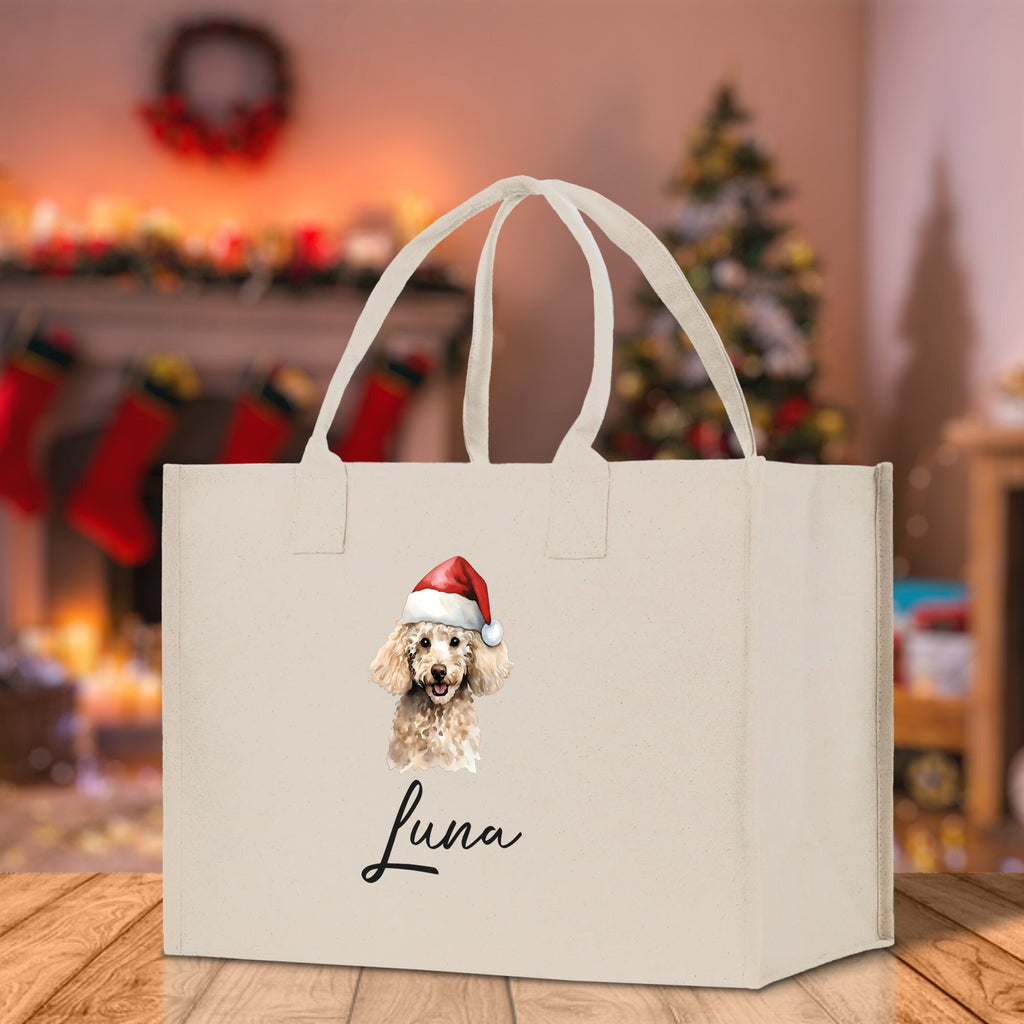 Poodle Dog Name Custom Cotton Canvas Tote Bag Custom Pet Lover Gift Pet Portrait Bag Personalized Pet Owner Gift Tote Bag
