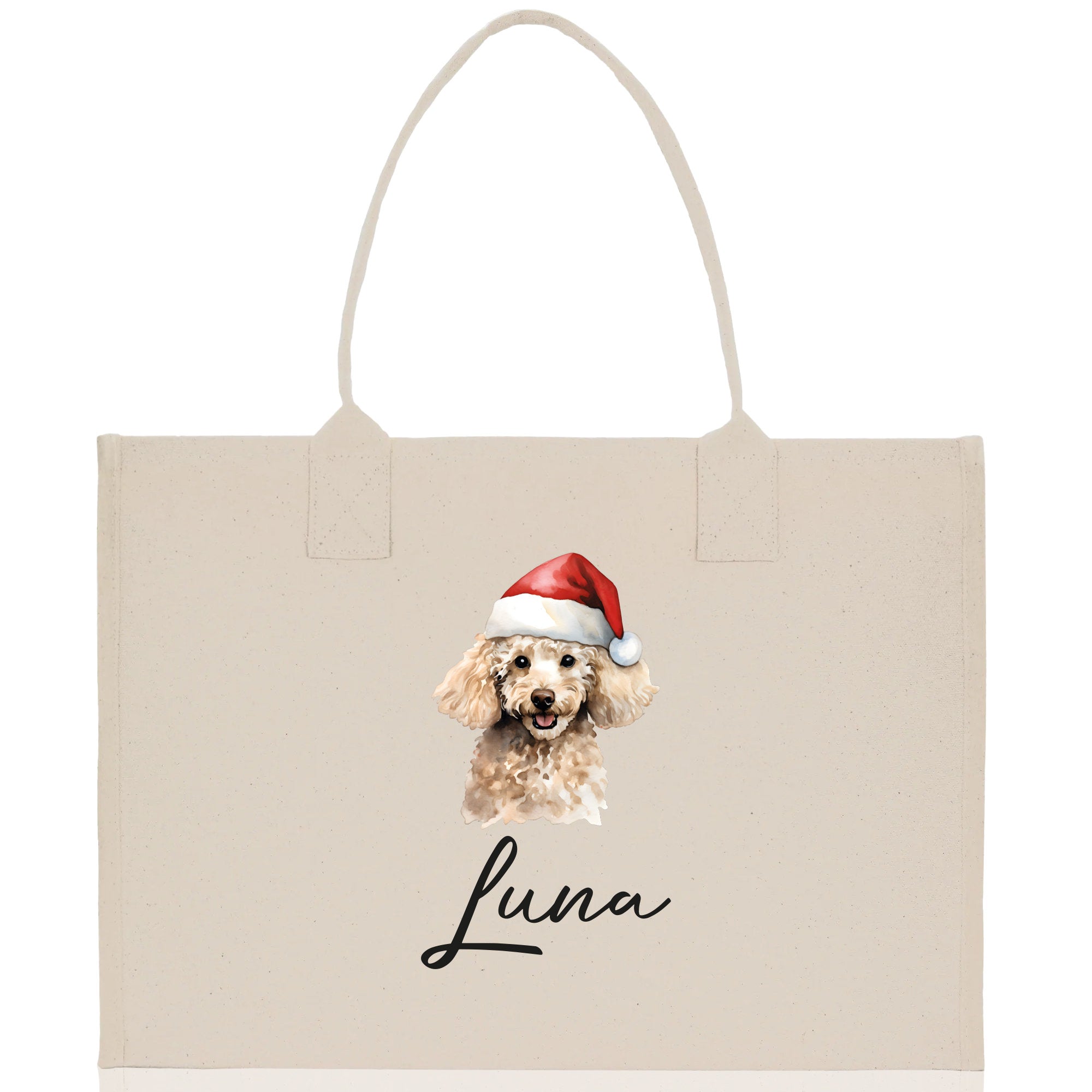Poodle Dog Name Custom Cotton Canvas Tote Bag Custom Pet Lover Gift Pet Portrait Bag Personalized Pet Owner Gift Tote Bag