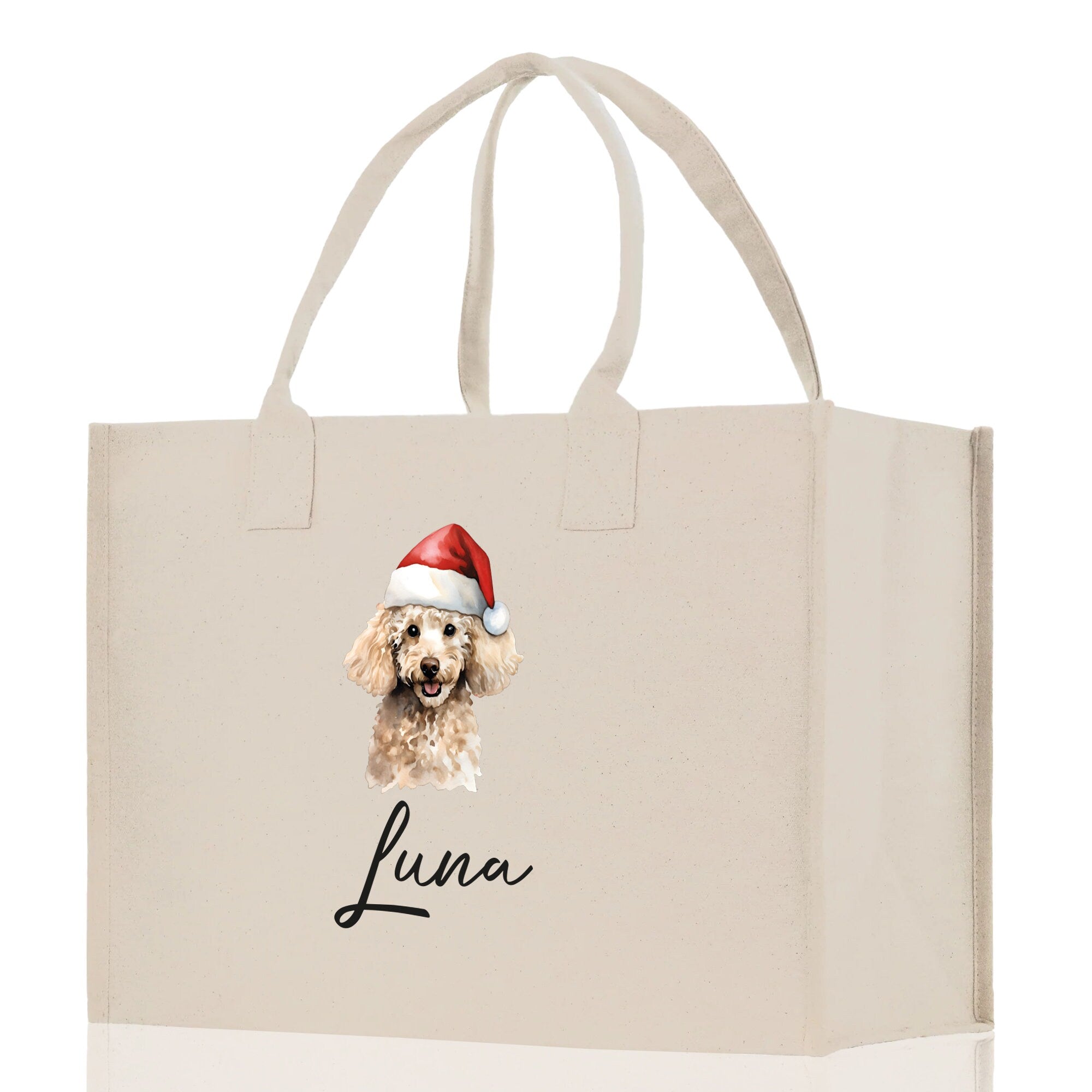 Poodle Dog Name Custom Cotton Canvas Tote Bag Custom Pet Lover Gift Pet Portrait Bag Personalized Pet Owner Gift Tote Bag