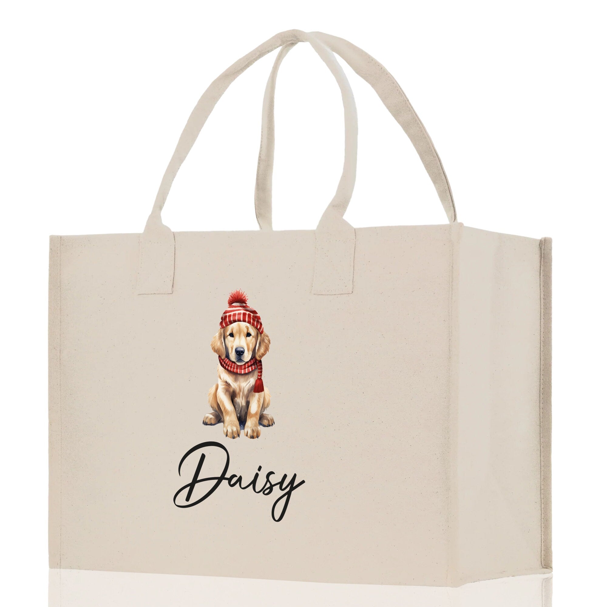 Baby Golden Retriever Custom Name Custom Cotton Canvas Tote Bag Custom Pet Lover Gift Pet Portrait Bag Personalized Pet Owner Gift Tote Bag