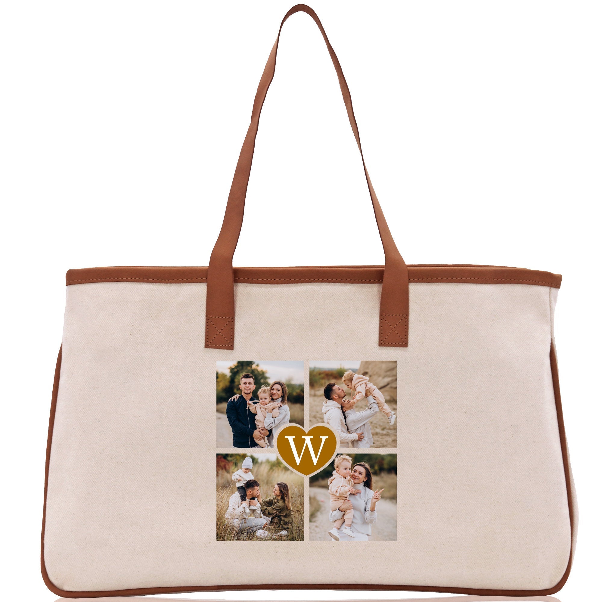 Custom Family Photo Collage and Initial Cotton Canvas Tote Bag Personalized Photo Tote Parent Gift Mothers Day Gift Picture Image Tote