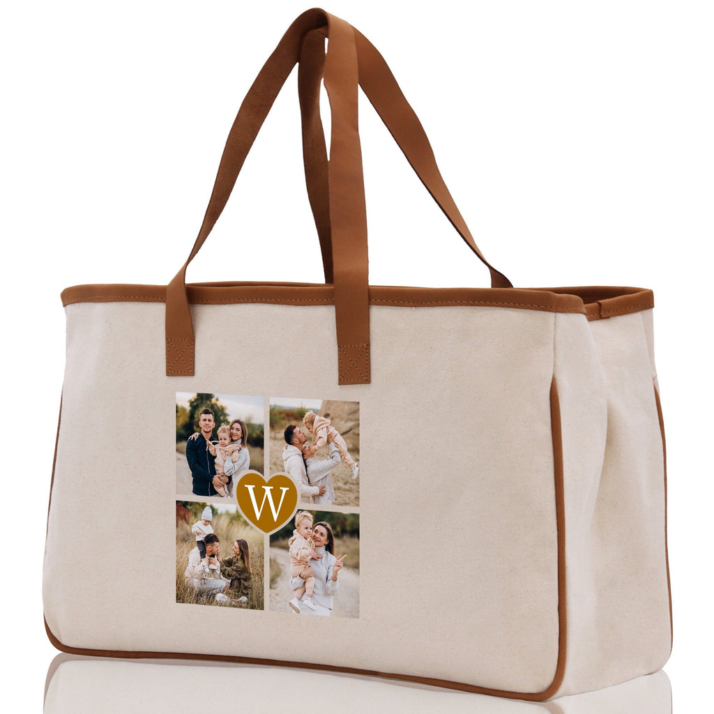 Custom Family Photo Collage and Initial Cotton Canvas Tote Bag Personalized Photo Tote Parent Gift Mothers Day Gift Picture Image Tote