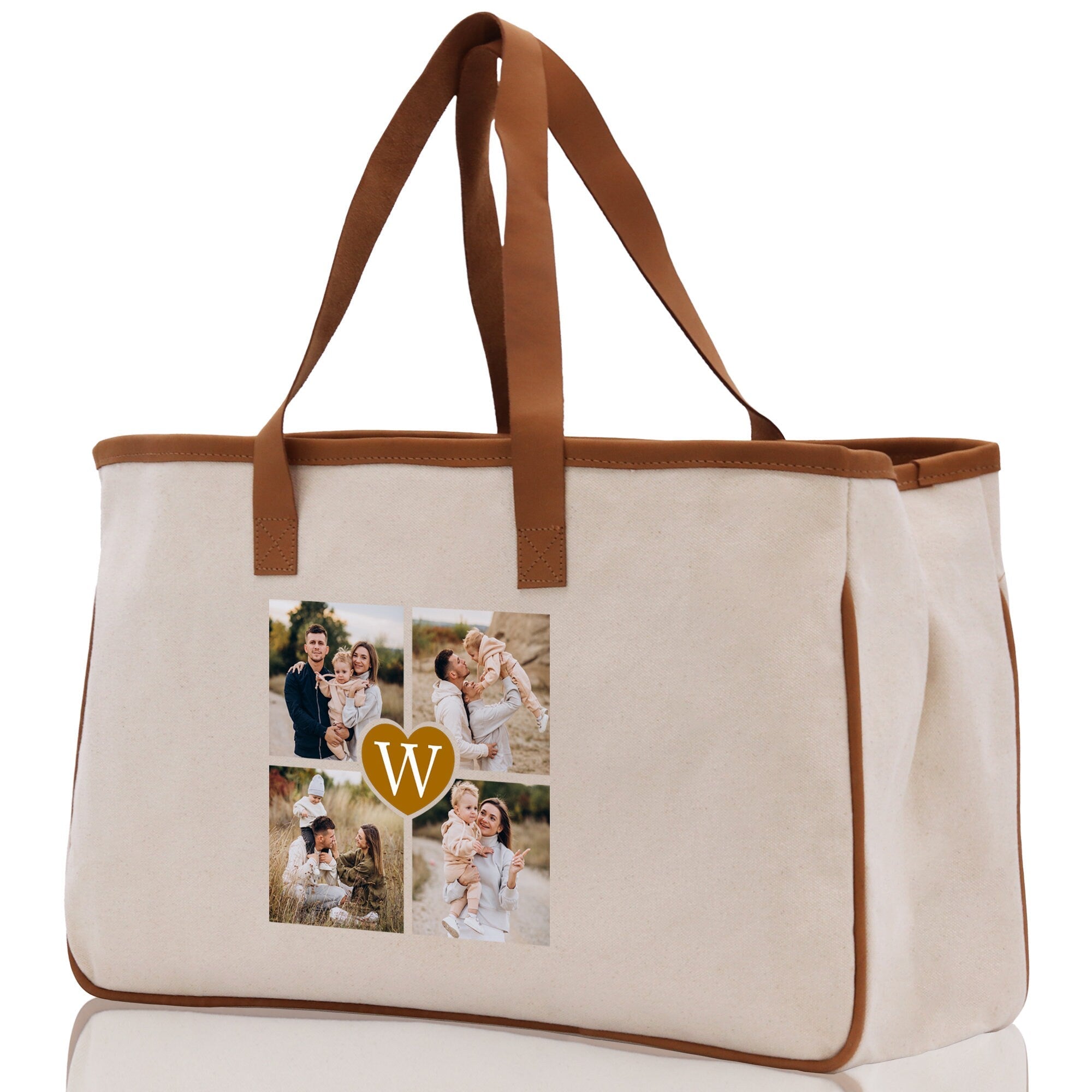Custom Family Photo Collage and Initial Cotton Canvas Tote Bag Personalized Photo Tote Parent Gift Mothers Day Gift Picture Image Tote