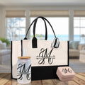 Split Initial and Name Custom Cotton Canvas Tote Bag Personalized Initial Tote Birthday Gift Wedding Gift Jewelry Box Frosted Can Glass Set