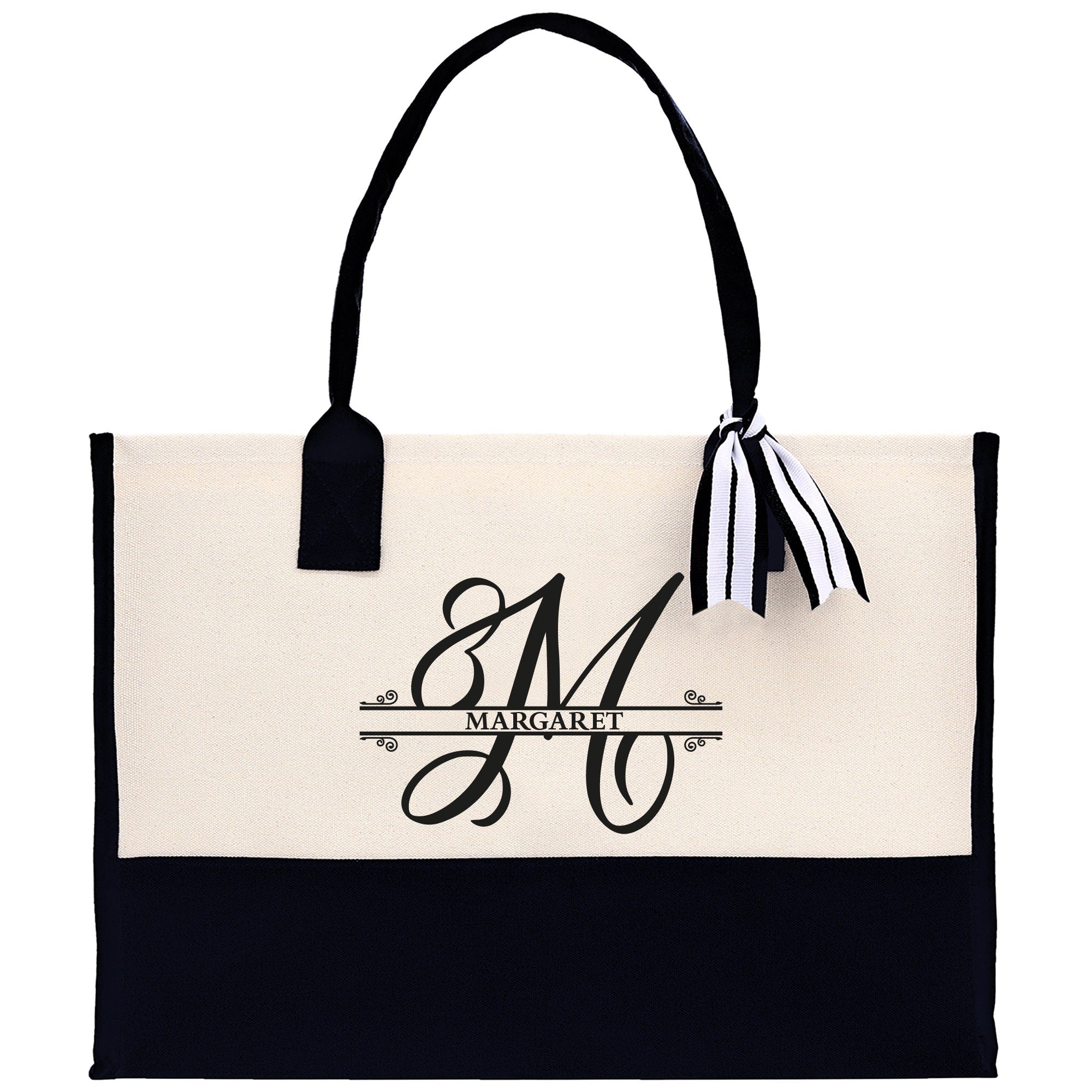 Split Initial and Name Custom Cotton Canvas Tote Bag Personalized Initial Tote Birthday Gift Wedding Gift Jewelry Box Frosted Can Glass Set