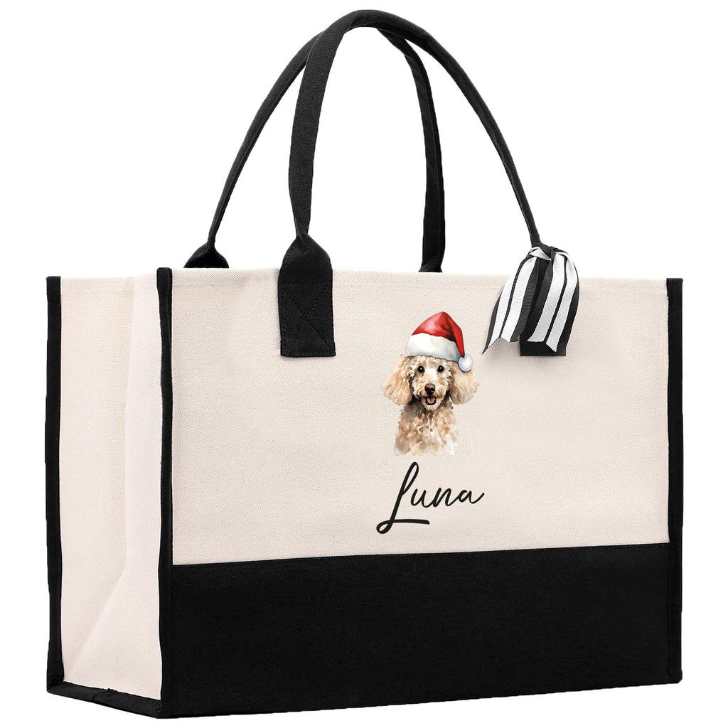 Poodle Custom Name Dog Cotton Canvas Tote Bag Custom Pet Lover Gift Pet Portrait Bag Personalized Pet Owner Gift Tote Bag